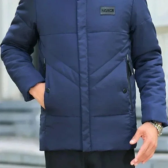 Blue Mens Hooded Puffer Coat - Picture 4 of 6
